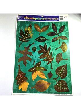 Window Clings Autumn Leaf Reusable vtg 90s metallic fall decor thanksgiving